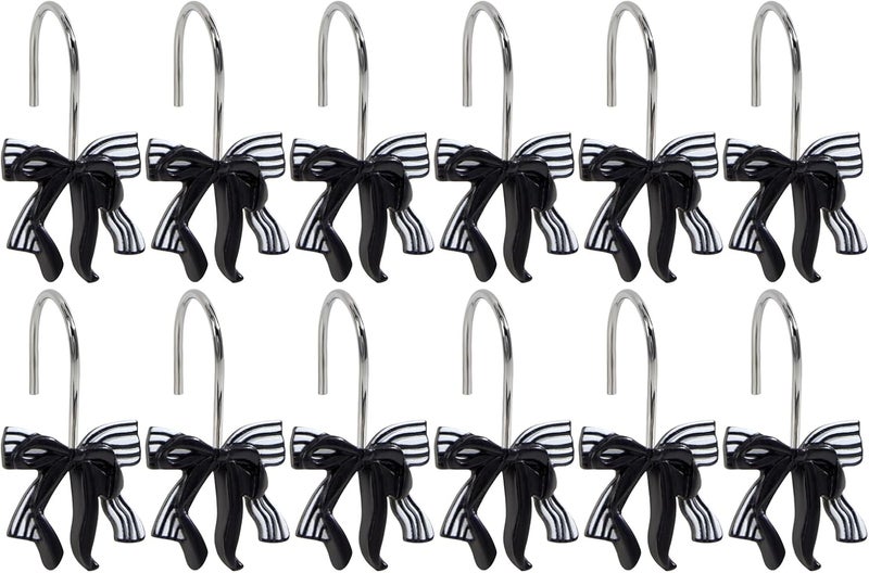 Aldopein 12PCS Cute Bow Decorative Shower Curtain Hooks for Elegant Gothic Chic Fun Shower Curtains Hooks Metal Rustproof Moody Black Trendy Shower Curtain Rings Bathroom Decoration - Image 5